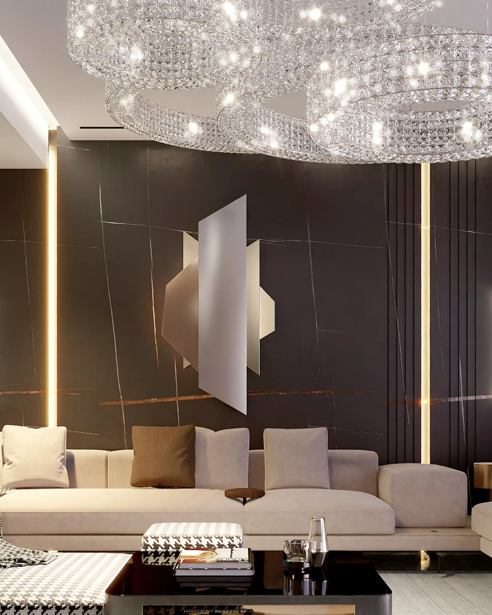 A luxurious modern living room with a large sectional sofa